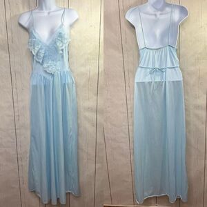 Vintage Avian Baby Blue Nylon Lace Nightgown Slip Dress Y2K Fairycore Romantic